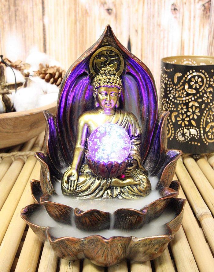 ebros gift Ebros Meditating Buddha Amitabha Backflow Incense Burner With LED Globe Light