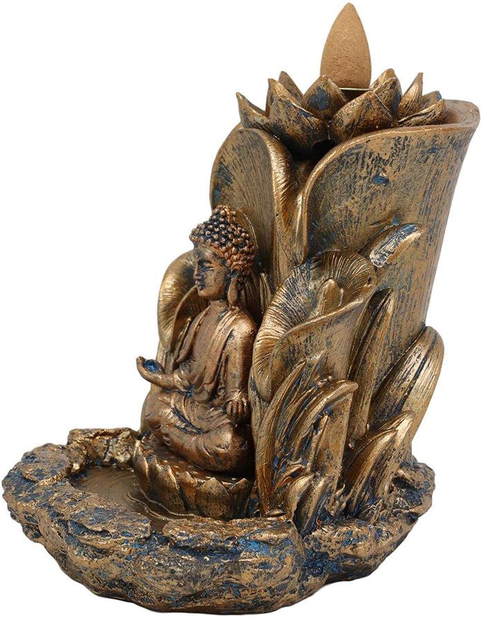 Ebros Gift Ebros Meditating Buddha Gautama Amitabha Sitting On Lotus Backflow Cone Incense Burner 5.25"H