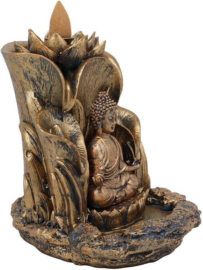 Ebros Gift Ebros Meditating Buddha Gautama Amitabha Sitting On Lotus Backflow Cone Incense Burner 5.25"H