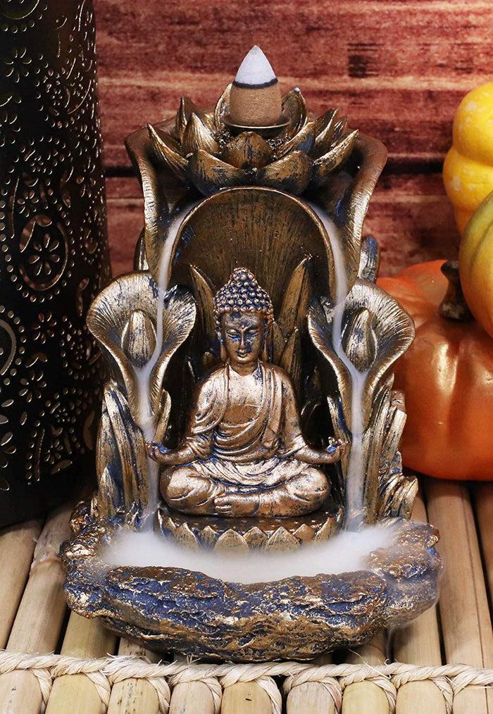 ebros gift Ebros Meditating Buddha Gautama Amitabha Sitting On Lotus Backflow Cone Incense Burner 5.25"H