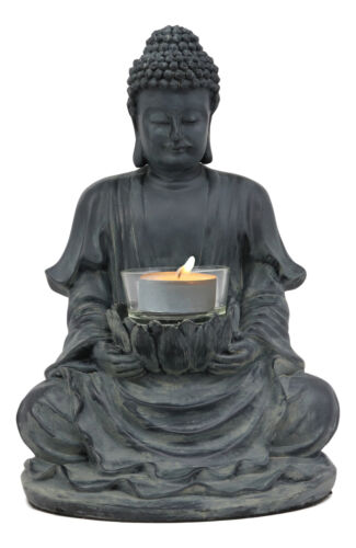 ebros gift Ebros Meditating Buddha Shakyamuni On Lotus Seat Tea Light Votive Candle Holder Statue