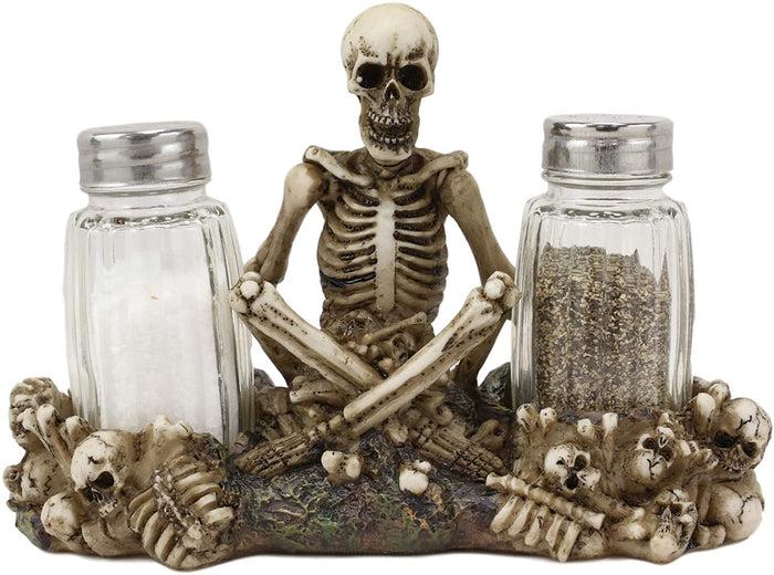 Ebros Gift Ebros Meditating Skeleton On Graveyard Of Skulls Salt & Pepper Shakers Holder
