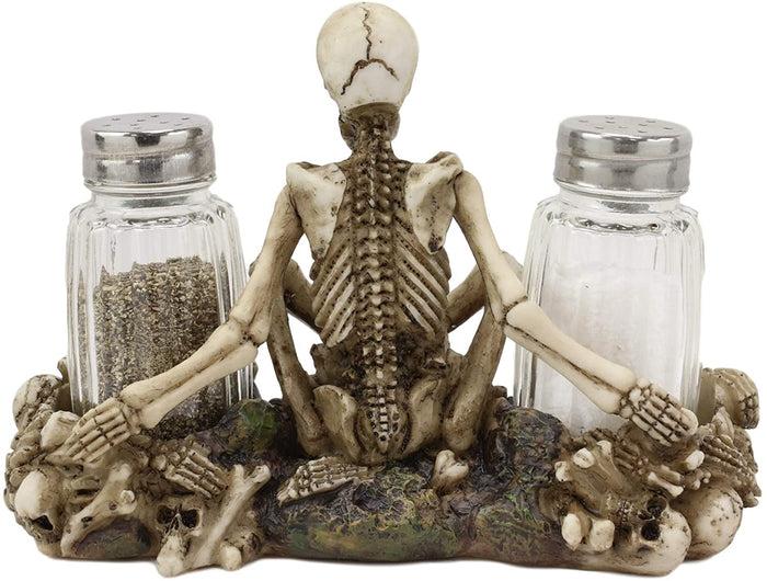 Ebros Gift Ebros Meditating Skeleton On Graveyard Of Skulls Salt & Pepper Shakers Holder
