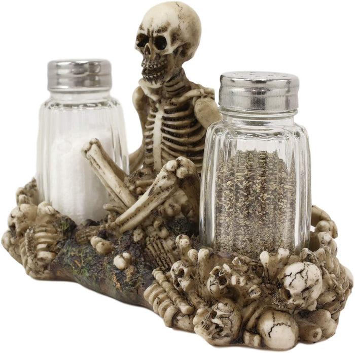 Ebros Gift Ebros Meditating Skeleton On Graveyard Of Skulls Salt & Pepper Shakers Holder