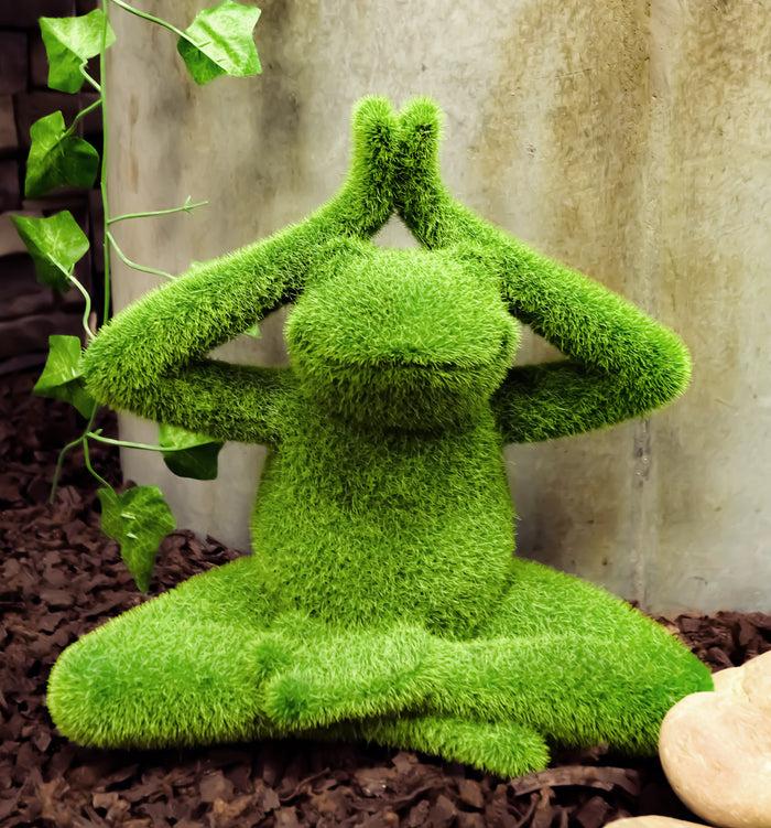 ebros gift Ebros Meditating Yoga Frog Garden Statue in Flocked Artificial Moss Finish