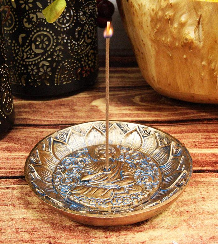 ebros gift Ebros Meditation of Shakyamuni Buddha Incense Stick Holder Burner Round Dish 5"L