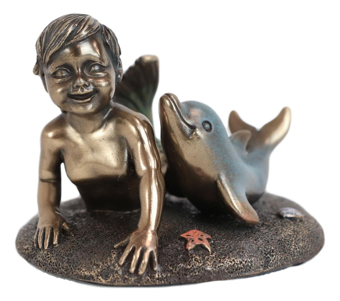 Ebros Gift Ebros Merbaby Dolphin Figurine 3.75" L Small Mermaid Baby Playing With Dolphin
