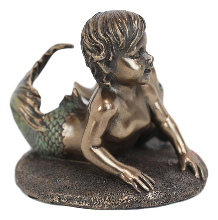 Ebros Gift Ebros Merbaby Dolphin Figurine 3.75" L Small Mermaid Baby Playing With Dolphin
