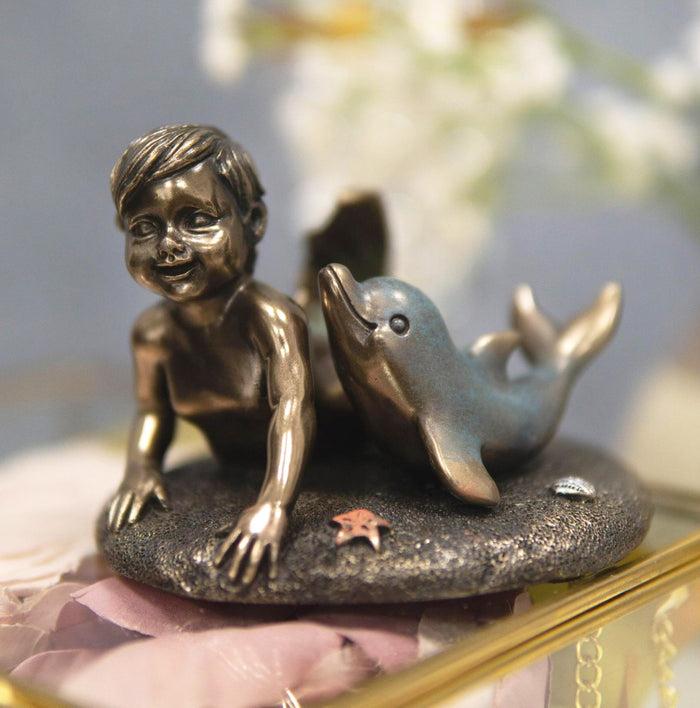 ebros gift Ebros Merbaby Dolphin Figurine 3.75" L Small Mermaid Baby Playing with Dolphin