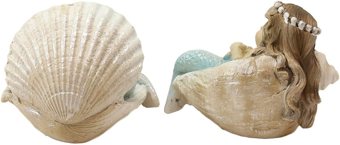 Ebros Gift Ebros Mergirls With Blue Tail Mermaid Babies In Conch Shells Small Mini Set Of 2