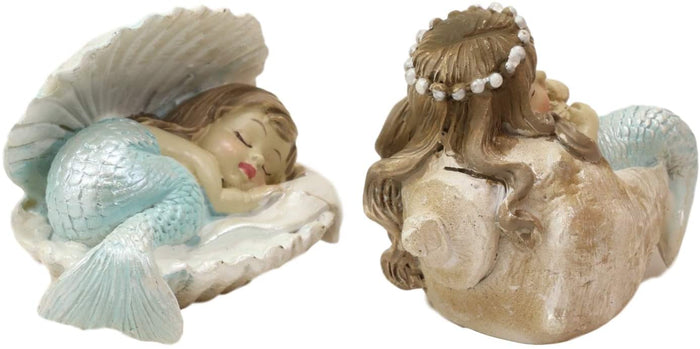 Ebros Gift Ebros Mergirls With Blue Tail Mermaid Babies In Conch Shells Small Mini Set Of 2