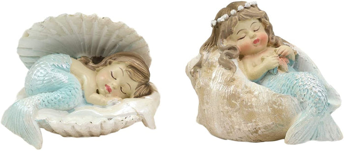 Ebros Gift Ebros Mergirls With Blue Tail Mermaid Babies In Conch Shells Small Mini Set Of 2
