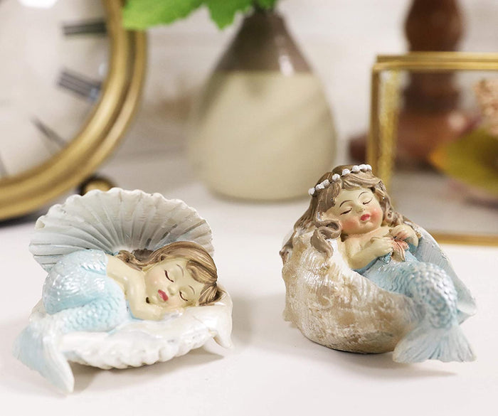 ebros gift Ebros Mergirls with Blue Tail Mermaid Babies in Conch Shells Small Mini Set of 2