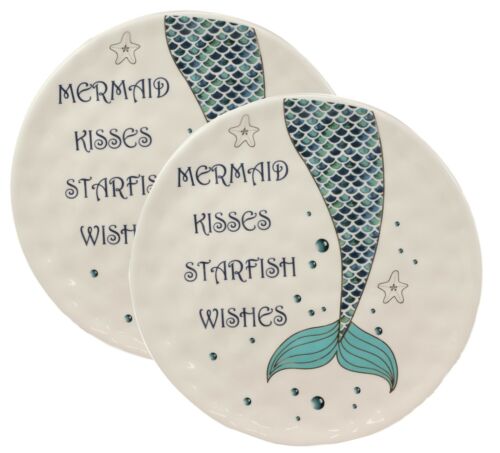 ebros gift Ebros Mermaid Kisses Starfish Wishes Ceramic Appetizer Salad Plates Set Of 2