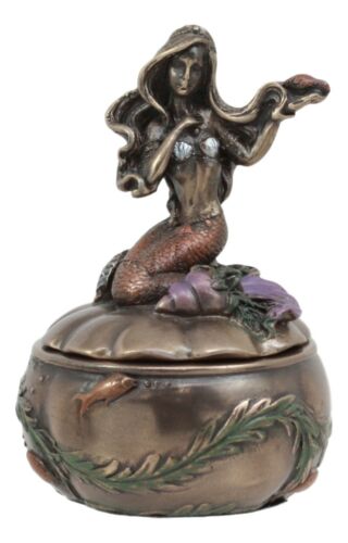 Ebros Gift Ebros Mermaid Sitting On Oyster Sea Shell Small Jewelry Decorative Trinket Box