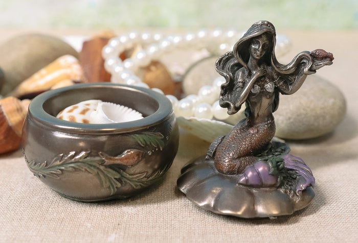 ebros gift Ebros Mermaid Sitting On Oyster Sea Shell Small Jewelry Decorative Trinket Box