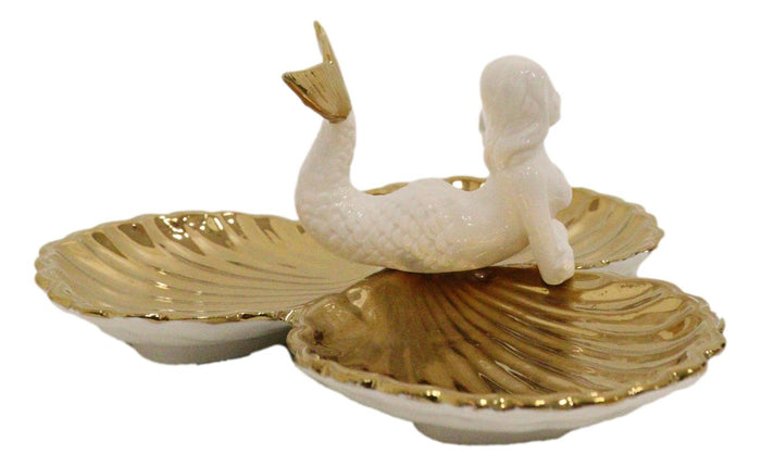 Ebros Gift Ebros Mermaid With Three Golden Clam Shells Jewelry Dish Holder Figurine 9" L Art Nouveau Decor