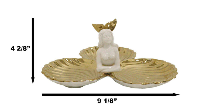 Ebros Gift Ebros Mermaid With Three Golden Clam Shells Jewelry Dish Holder Figurine 9" L Art Nouveau Decor