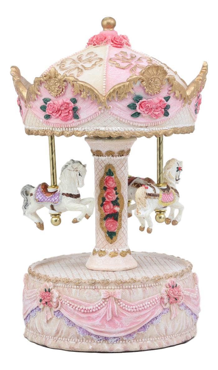 Ebros Gift Ebros Merry Go Round Princess Pink Ponies Musical Carousel With Toyland Tune
