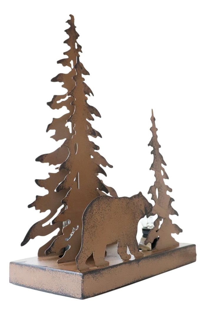 Ebros Gift Ebros Metal Art Rustic Forest Black Bear By Pine Trees Night Light Lamp Sculpture