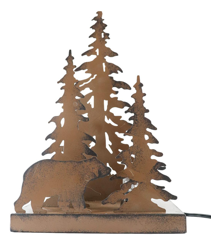Ebros Gift Ebros Metal Art Rustic Forest Black Bear By Pine Trees Night Light Lamp Sculpture