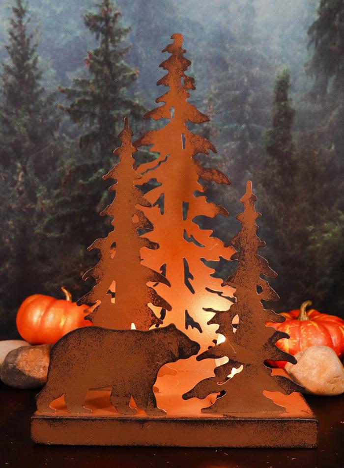 ebros gift Ebros Metal Art Rustic Forest Black Bear By Pine Trees Night Light Lamp Sculpture