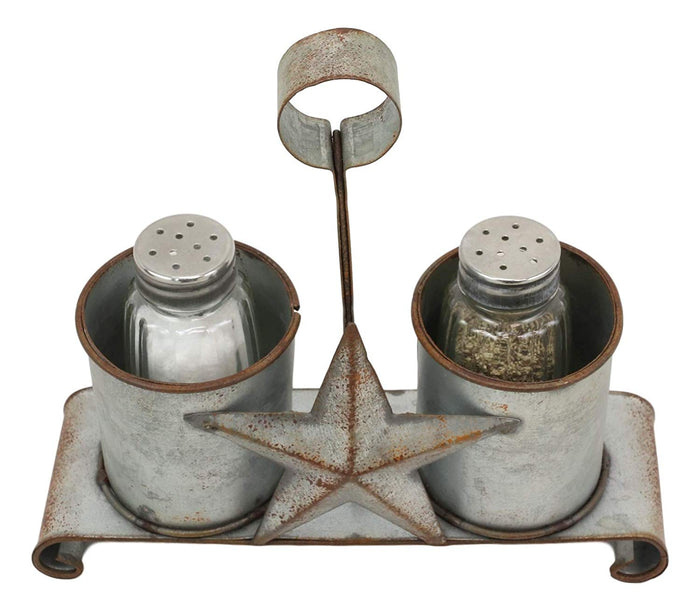 Ebros Gift Ebros Metal Rustic Farm Milk Caddy With Cowboy Star Salt And Pepper Shakers Set