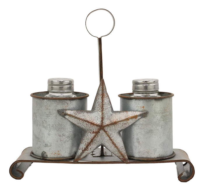 Ebros Gift Ebros Metal Rustic Farm Milk Caddy With Cowboy Star Salt And Pepper Shakers Set