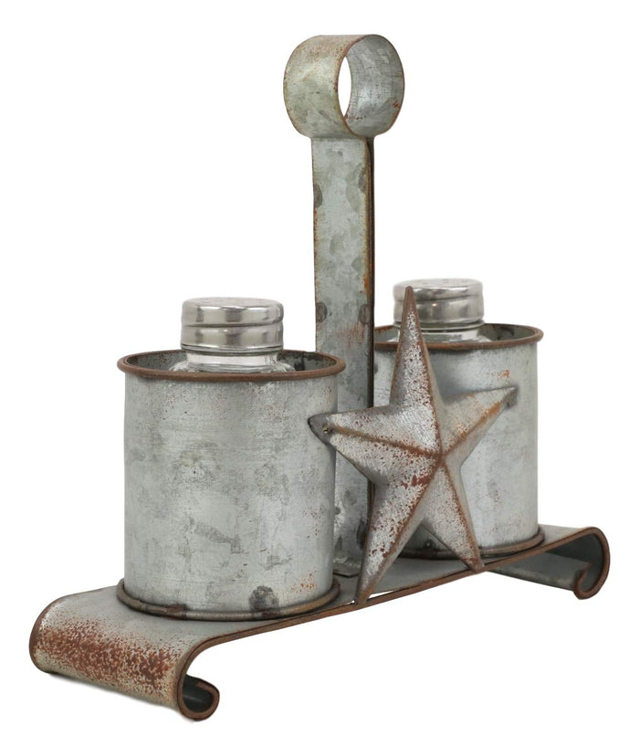 Ebros Gift Ebros Metal Rustic Farm Milk Caddy With Cowboy Star Salt And Pepper Shakers Set