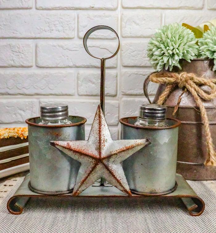 ebros gift Ebros Metal Rustic Farm Milk Caddy with Cowboy Star Salt and Pepper Shakers Set