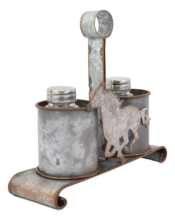 Ebros Gift Ebros Metal Rustic Farm Milk Caddy With Horse Salt And Pepper Shakers Holder Set