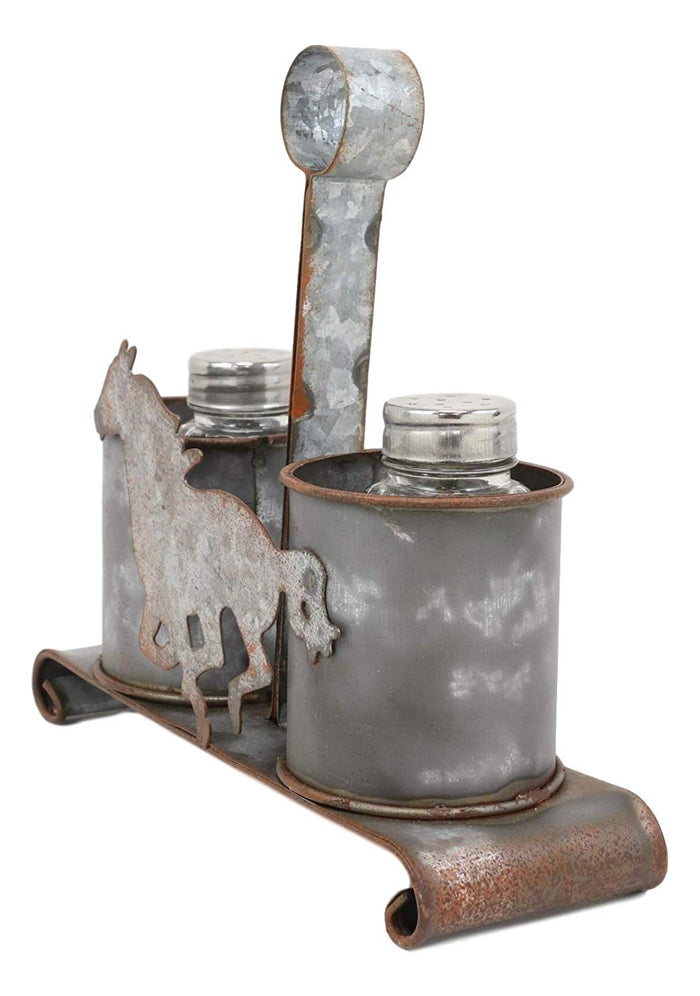 Ebros Gift Ebros Metal Rustic Farm Milk Caddy With Horse Salt And Pepper Shakers Holder Set