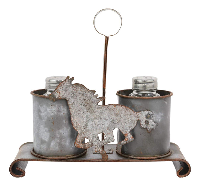 ebros gift Ebros Metal Rustic Farm Milk Caddy With Horse Salt And Pepper Shakers Holder Set