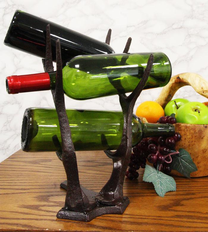 ebros gift Ebros Metal Stag Deer Antlers 3 Wine Bottles Holder Rack Cabin Lodge Home Decor
