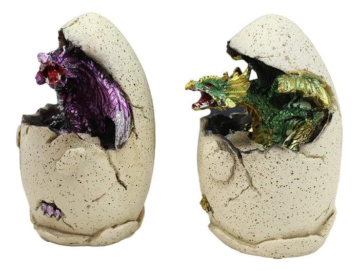 Ebros Gift Ebros Metallic Colorful Medieval Fantasy Egg Hatchling Baby Dragon Wyrmling Twins Figurines Set