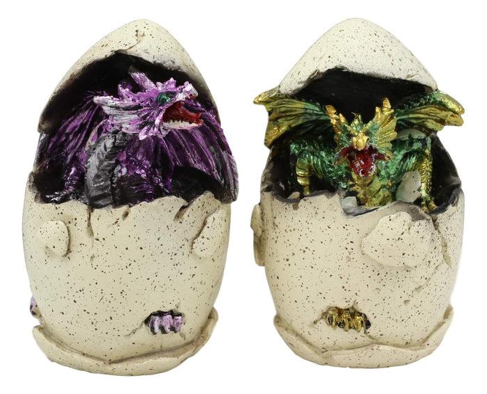 Ebros Gift Ebros Metallic Colorful Medieval Fantasy Egg Hatchling Baby Dragon Wyrmling Twins Figurines Set