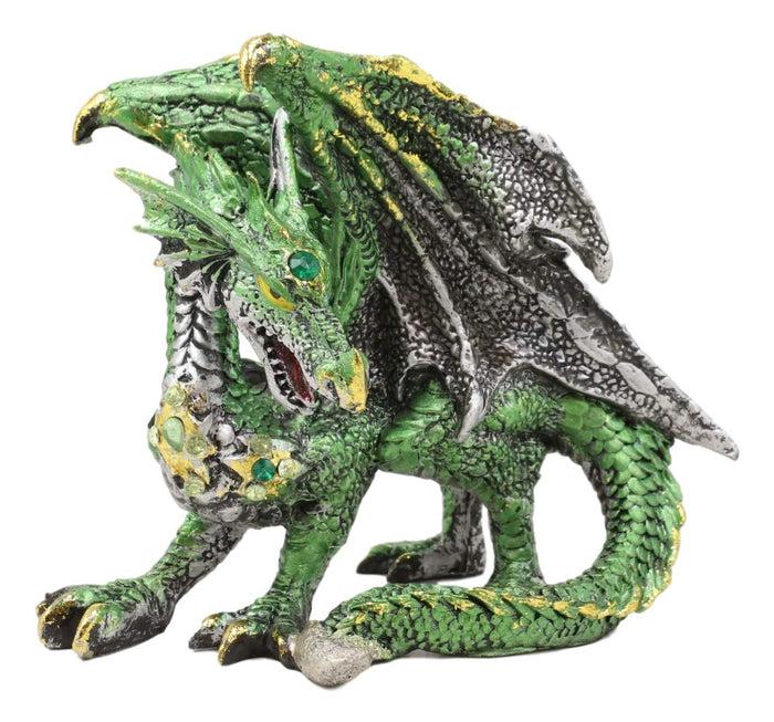Ebros Gift Ebros Metallic Green And Silver Crouching Emerald Dragon Statue 4.75" Long Figurine