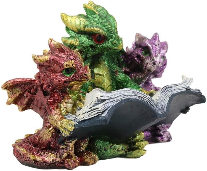 Ebros Gift Ebros Metallic Three Bookworms Baby Dragons Reading Wyrmlings Figurine 3.25"H