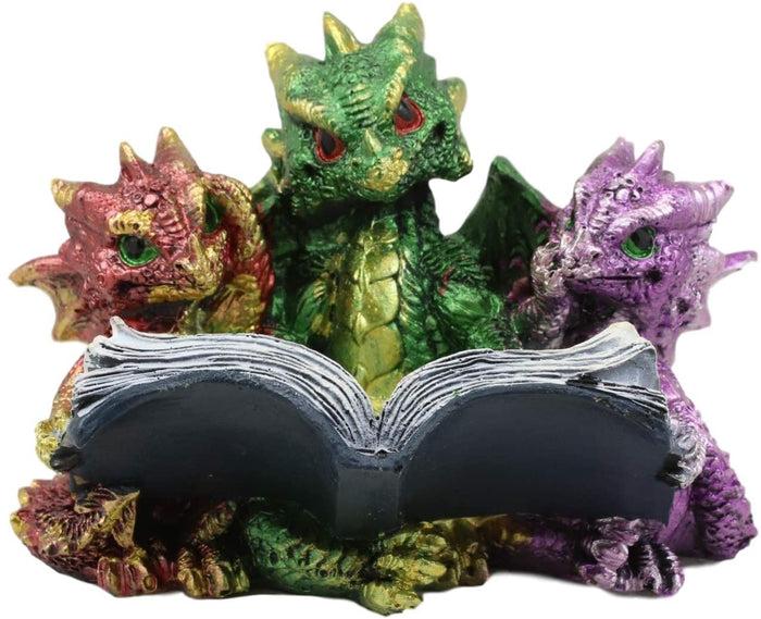 Ebros Gift Ebros Metallic Three Bookworms Baby Dragons Reading Wyrmlings Figurine 3.25"H