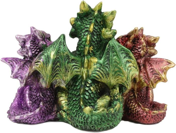 Ebros Gift Ebros Metallic Three Bookworms Baby Dragons Reading Wyrmlings Figurine 3.25"H