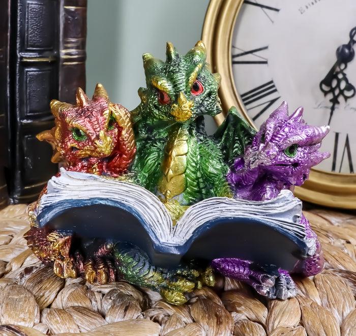 ebros gift Ebros Metallic Three Bookworms Baby Dragons Reading Wyrmlings Figurine 3.25"H