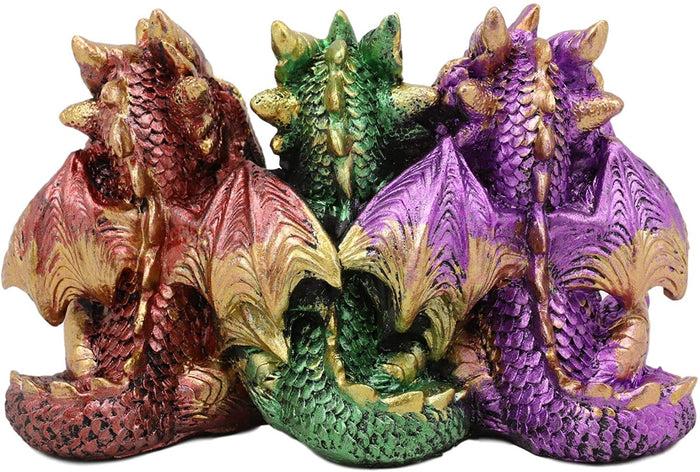 Ebros Gift Ebros Metallic Three Wise Baby Dragon Set See Hear Speak No Evil Statue 3.5"H