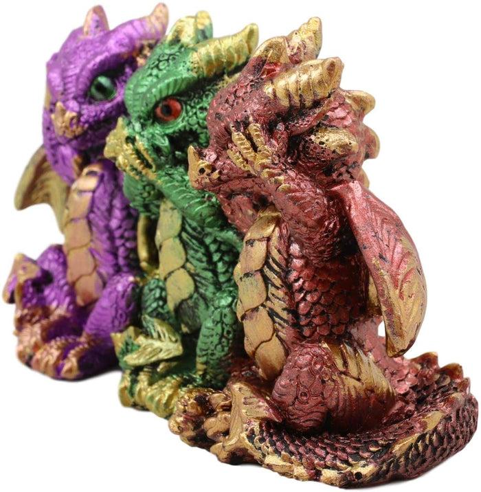 Ebros Gift Ebros Metallic Three Wise Baby Dragon Set See Hear Speak No Evil Statue 3.5"H