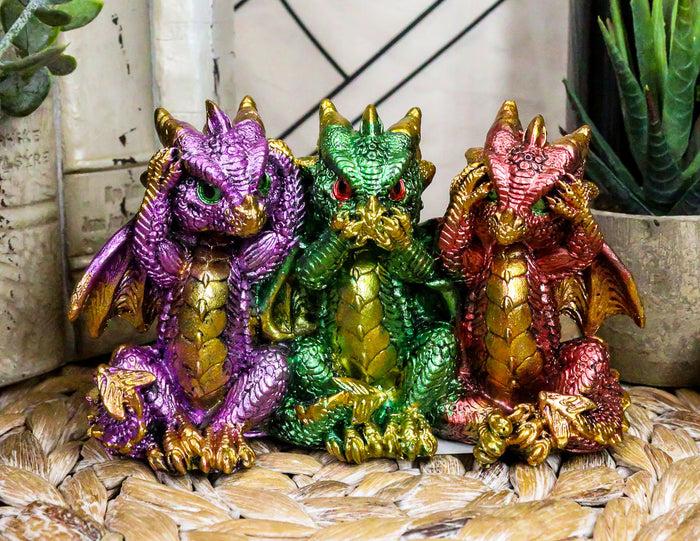 ebros gift Ebros Metallic Three Wise Baby Dragon Set See Hear Speak No Evil Statue 3.5"H