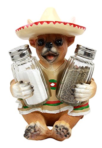 Ebros Gift Ebros Mexican Chihuahua With Sombrero Hat And Serape Salt Pepper Shakers Holder 7"H