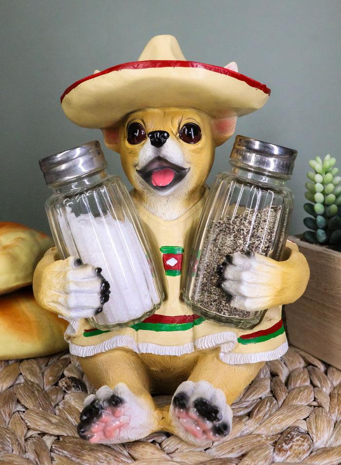 ebros gift Ebros Mexican Chihuahua With Sombrero Hat And Serape Salt Pepper Shakers Holder 7"H