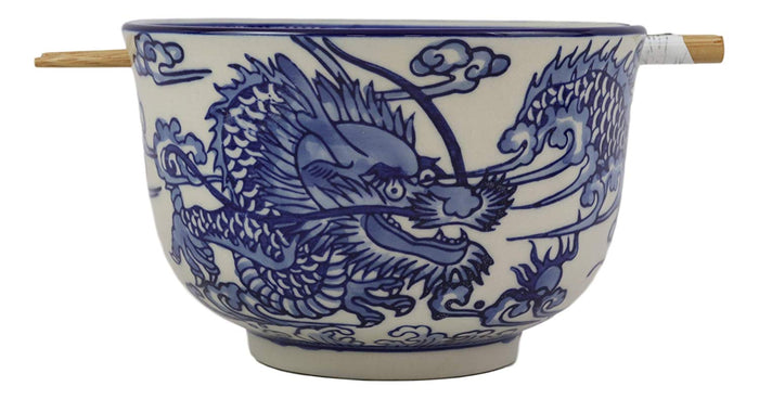 Ebros Gift Ebros Ming Dragon Ramen Soup Bowl With Built In Chopsticks Rest & Chopstick