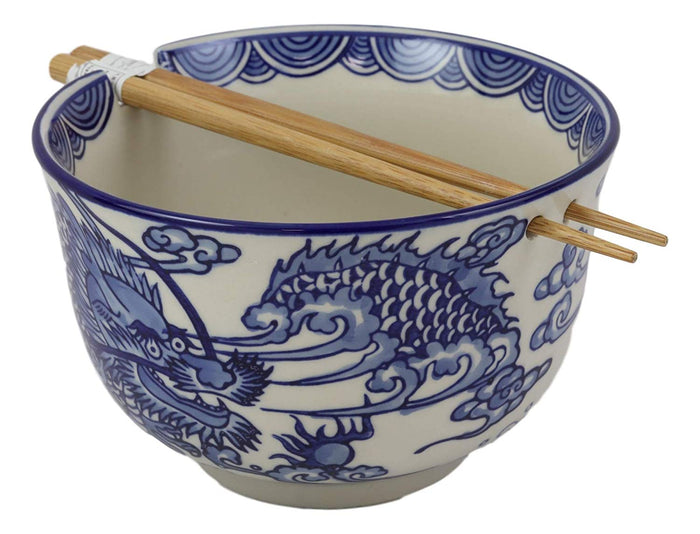 Ebros Gift Ebros Ming Dragon Ramen Soup Bowl With Built In Chopsticks Rest & Chopstick