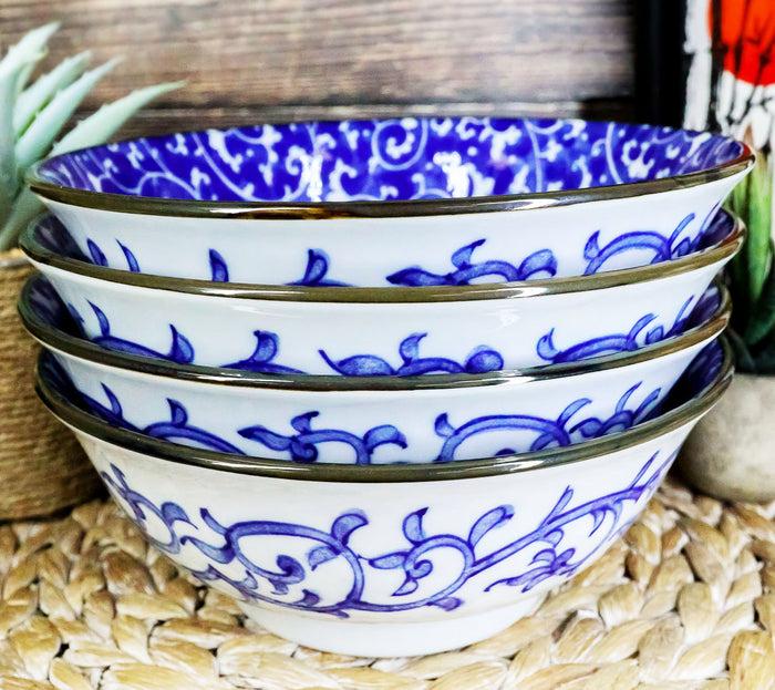 ebros gift Ebros Ming Style Floral Vines Ceramic Bowls Pack Of 5 Made In Japan 32oz 8"Dia