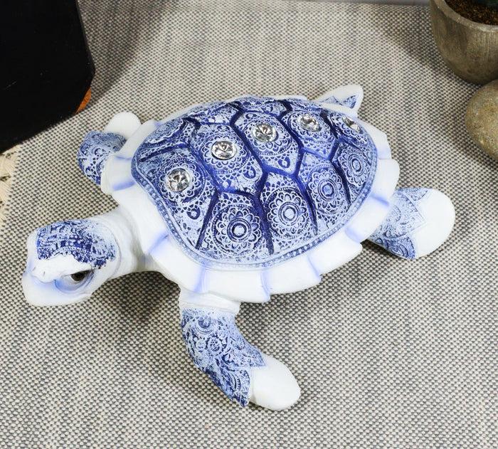 Ebros Gift Ebros Ming Style Terracotta Blue And White Feng Shui Celestial Sea Turtle Statue With Crystals 7.5" Wide